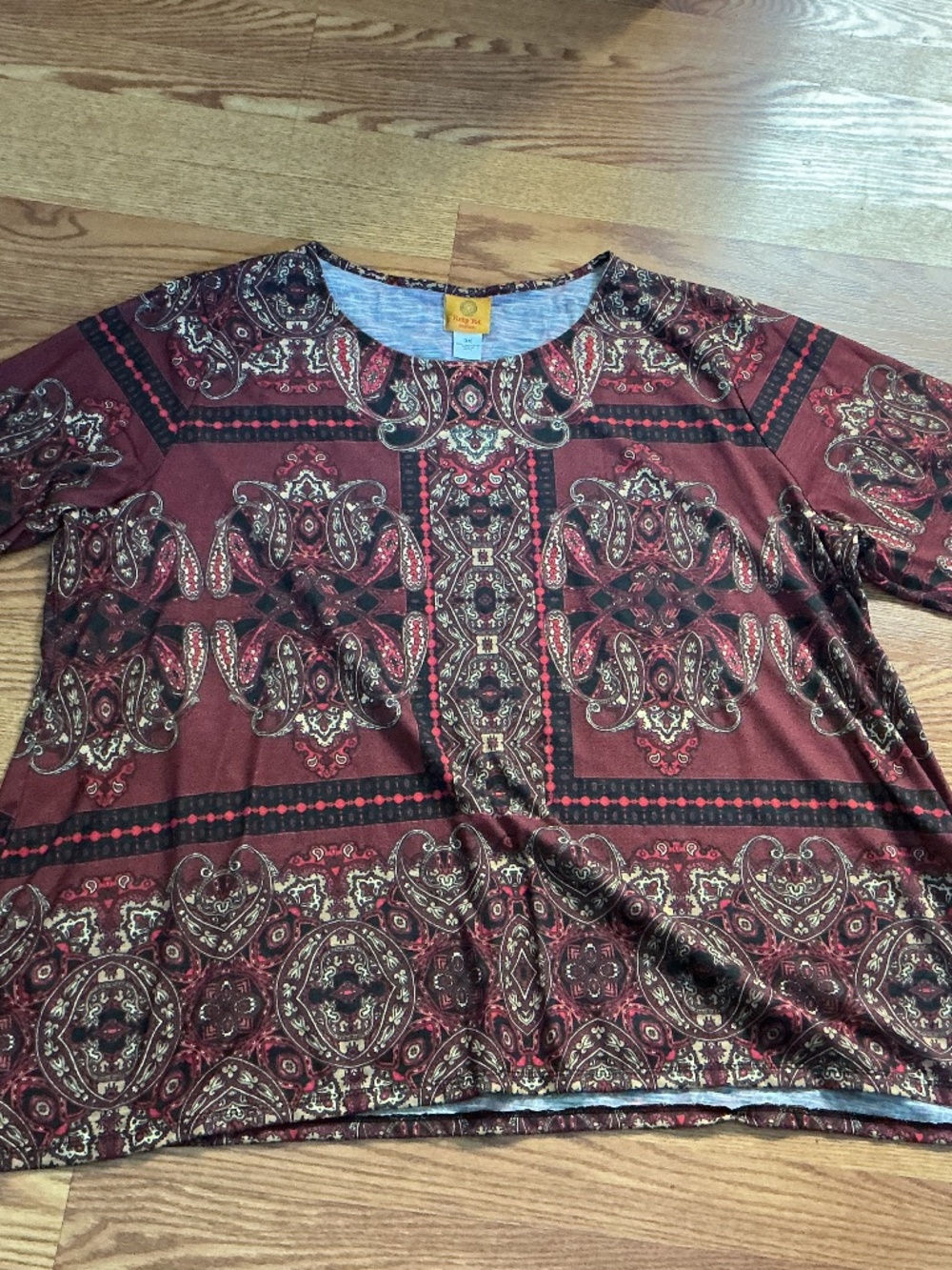 Ruby Rd Jewel Tone Bling Geometric Print 3/4 Sleeve  Knit Tunic  Size 3X